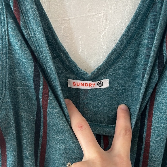 Sundry Teal Maroon Sleeveless Tank Ruched Striped Casual Sundress Size 0 - Picture 8 of 10